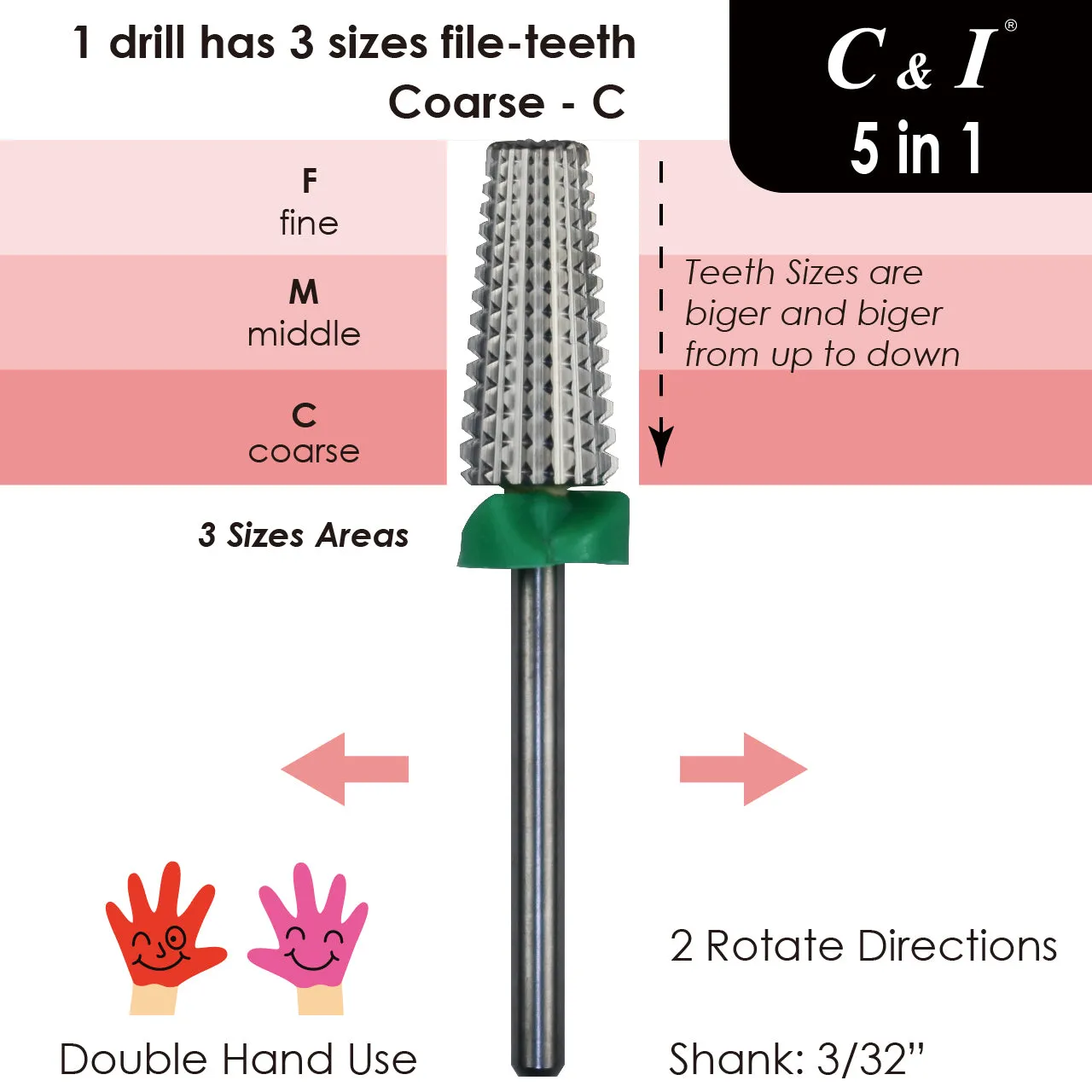 C&I Nail Drill Multi-function 5 in 1 E File Original Version Double Hand Use Professional for Nail Techs for Nail Drill Machine