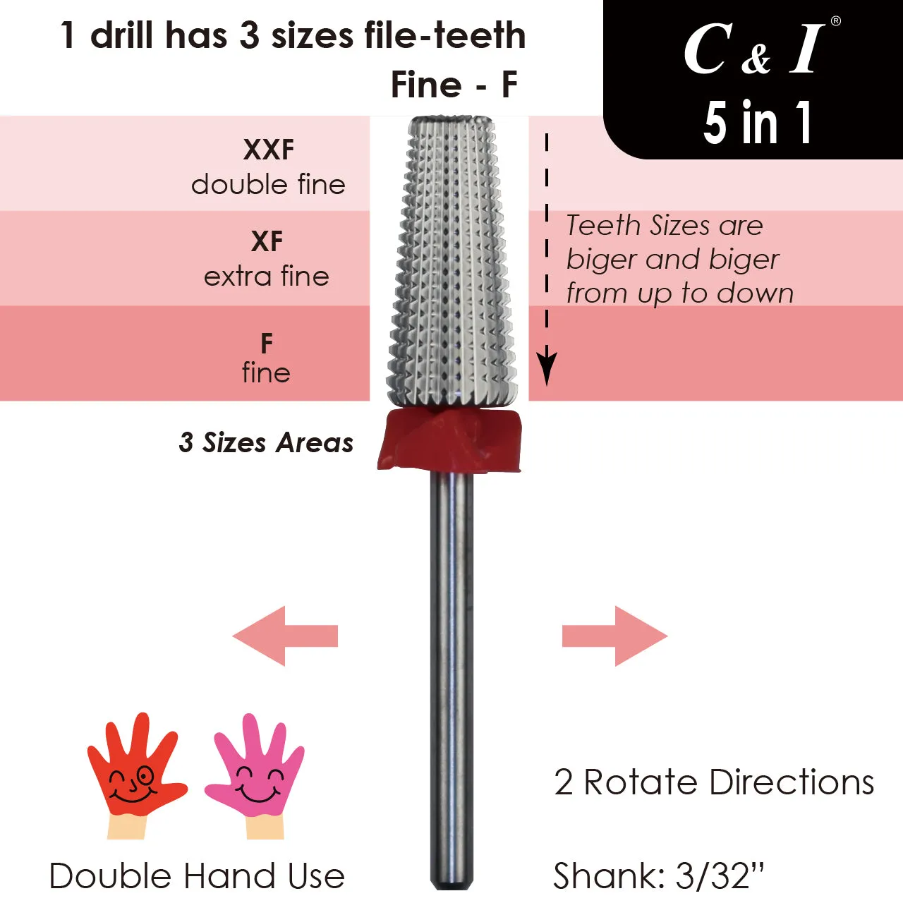 C&I Nail Drill Multi-function 5 in 1 E File Original Version Double Hand Use Professional for Nail Techs for Nail Drill Machine