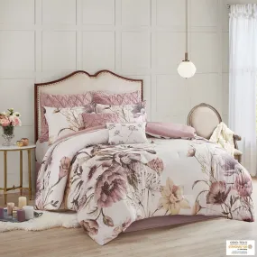 Cassandra 8 Piece Cotton Printed Comforter Set - Blush