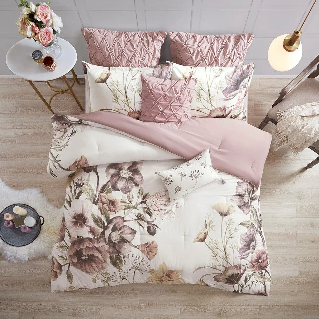 Cassandra 8 Piece Cotton Printed Comforter Set - Blush