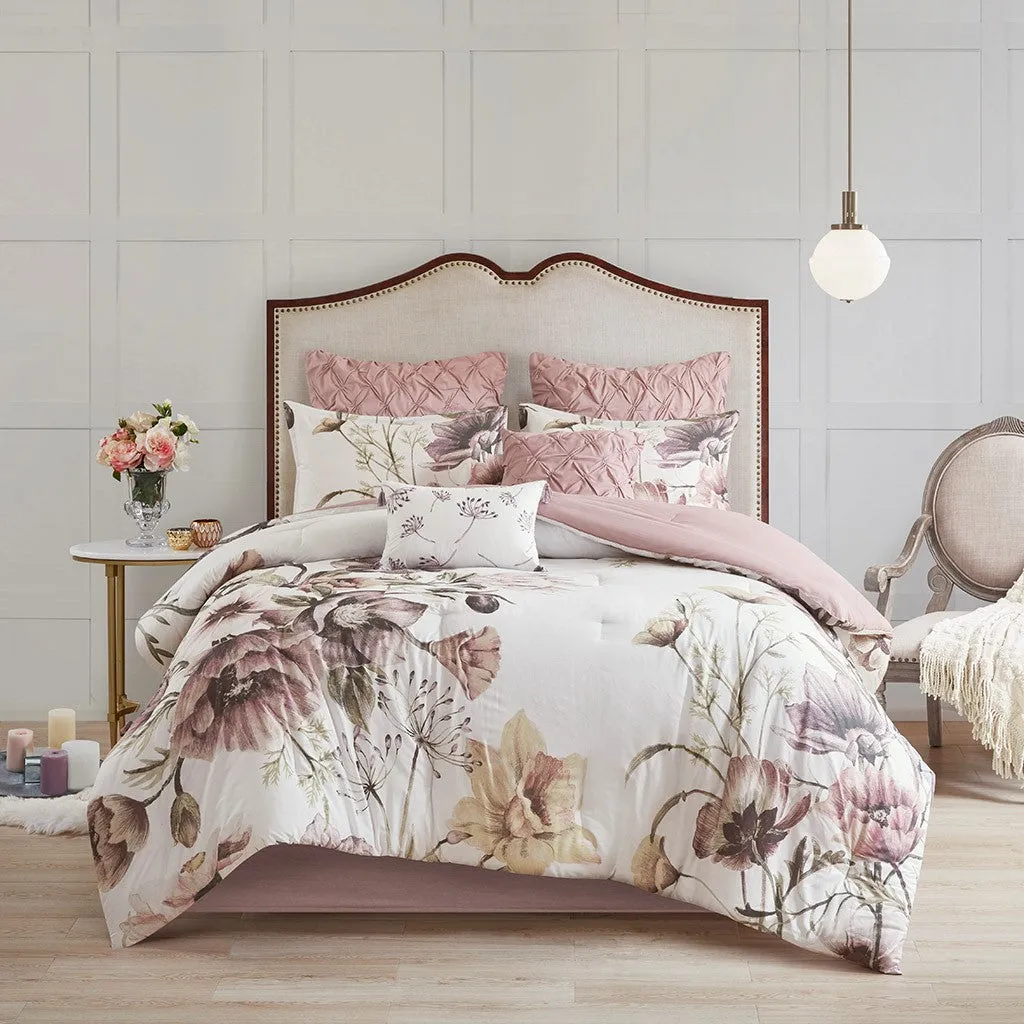 Cassandra 8 Piece Cotton Printed Comforter Set - Blush