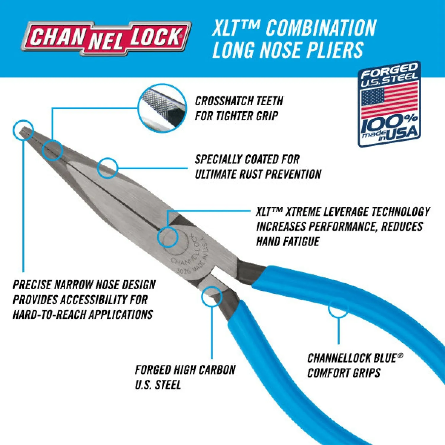 Channellock 3026 6-inch Long Nose Pliers