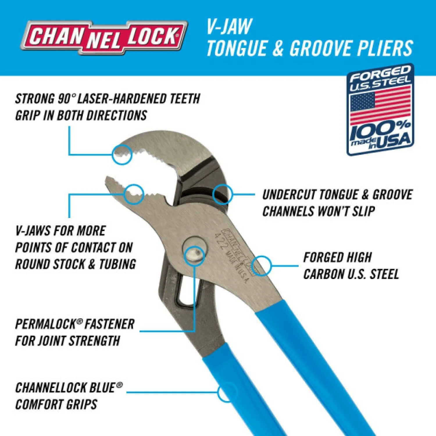 Channellock 422 9.5-Inch V-Jaw Tongue & Groove Pliers