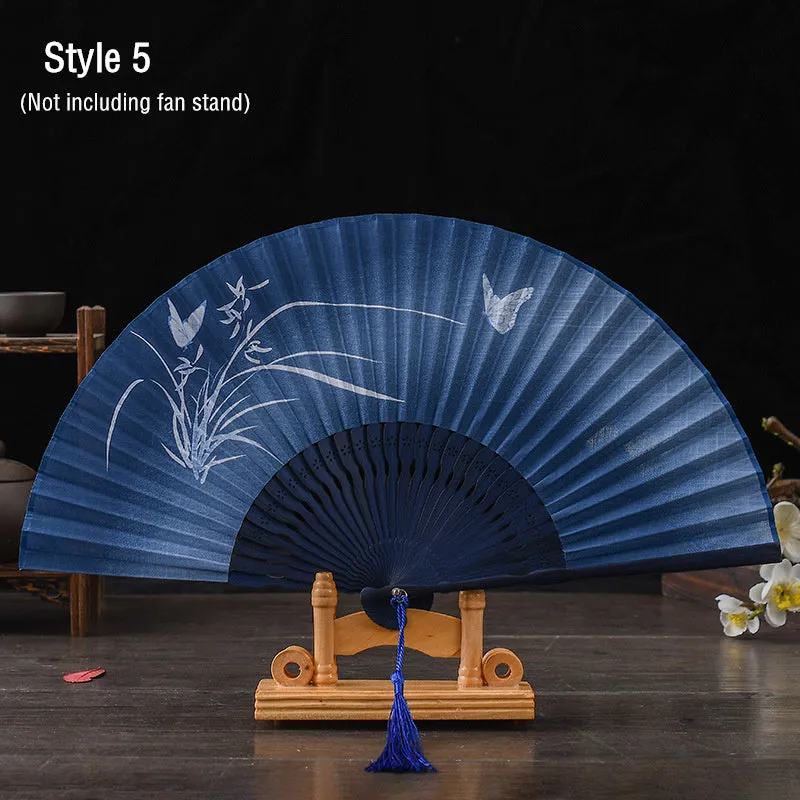 Chinese Traditional Crafts Silk Bamboo Vintage Painting Folding Fan