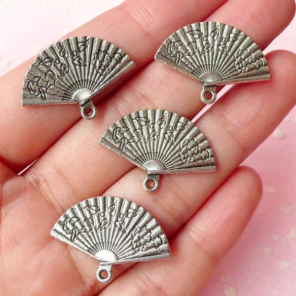 CLEARANCE Hand Fan Charms (4pcs) (24mm x 17mm / Tibetan Silver / 2 Sided) Findings Pendant Bracelet Earrings Zipper Pulls Bookmarks Key Chains CHM190