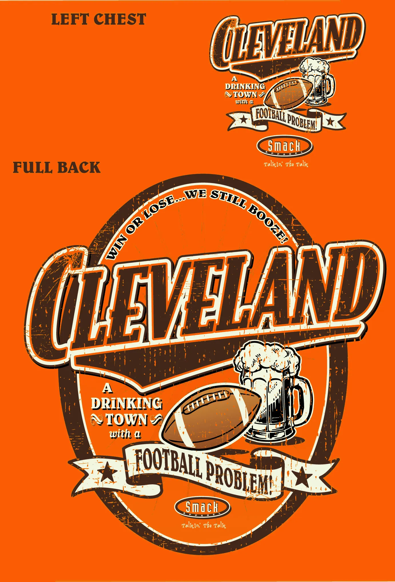 Cleveland a Drinking Town with a Football Problem. Orange T-Shirt (Sm-5X) | Cleveland Footballs Fans