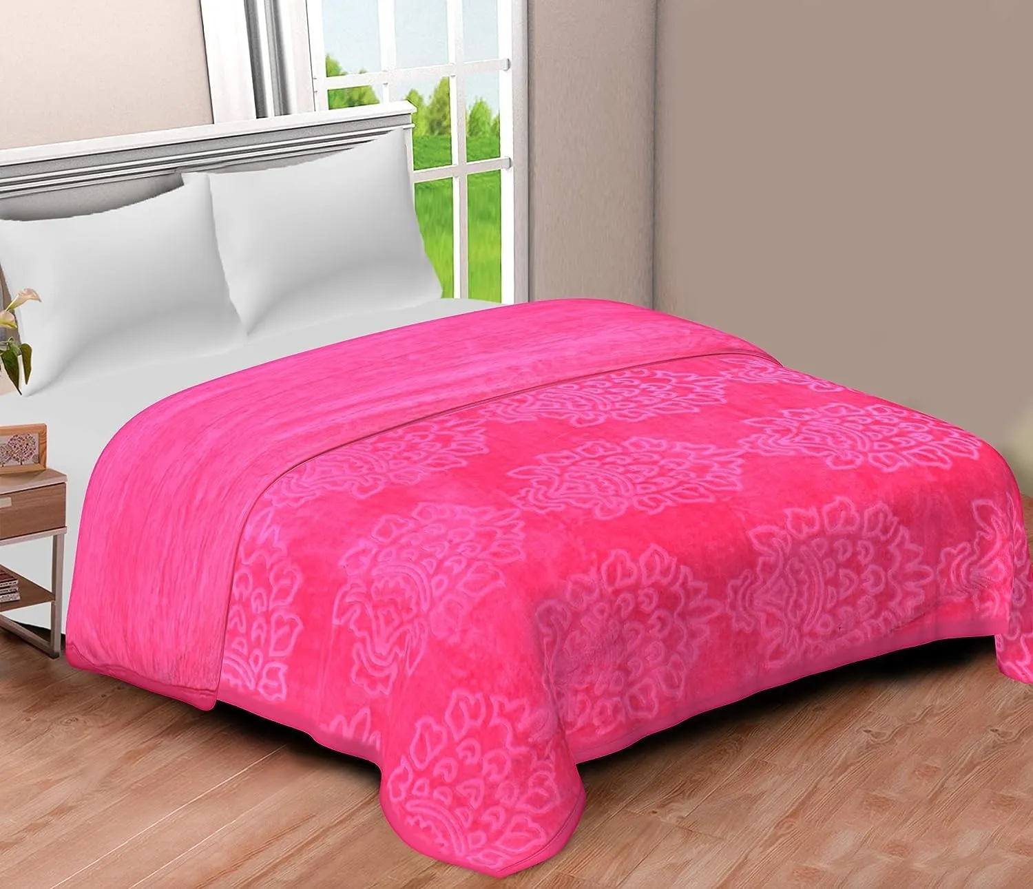 COMFORT PLANET 500 TC Mink Floral Embossed Super Soft Heavy Bed Velvet for Winter Blanket Quilt Rajai (Pink, Single Bed - 85x60 Inch)