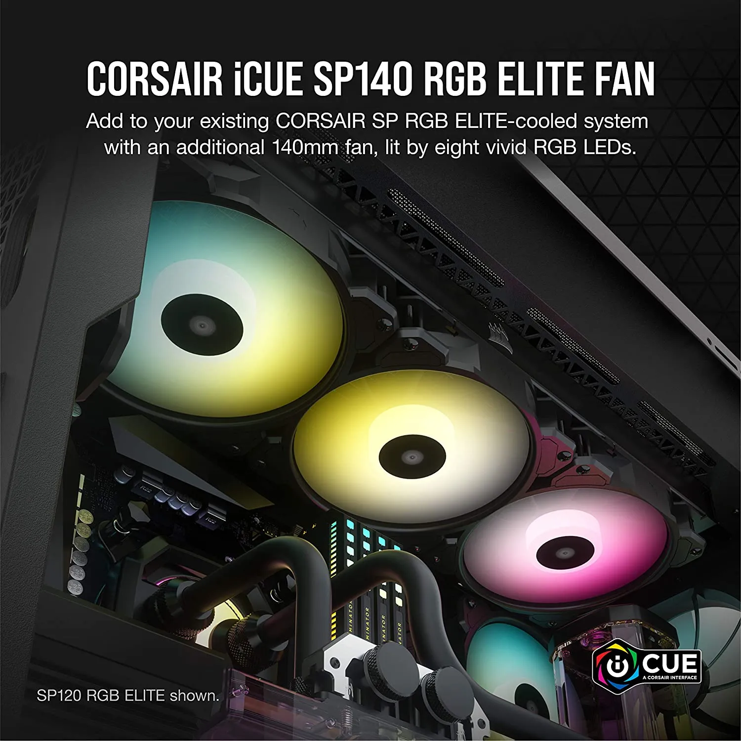 Corsair iCUE SP140 ELITE Performance 14cm PWM RGB Case Fan, 8 ARGB LEDs, Hydraulic Bearing, Single Fan Expansion Pack, 140mm Case Fan