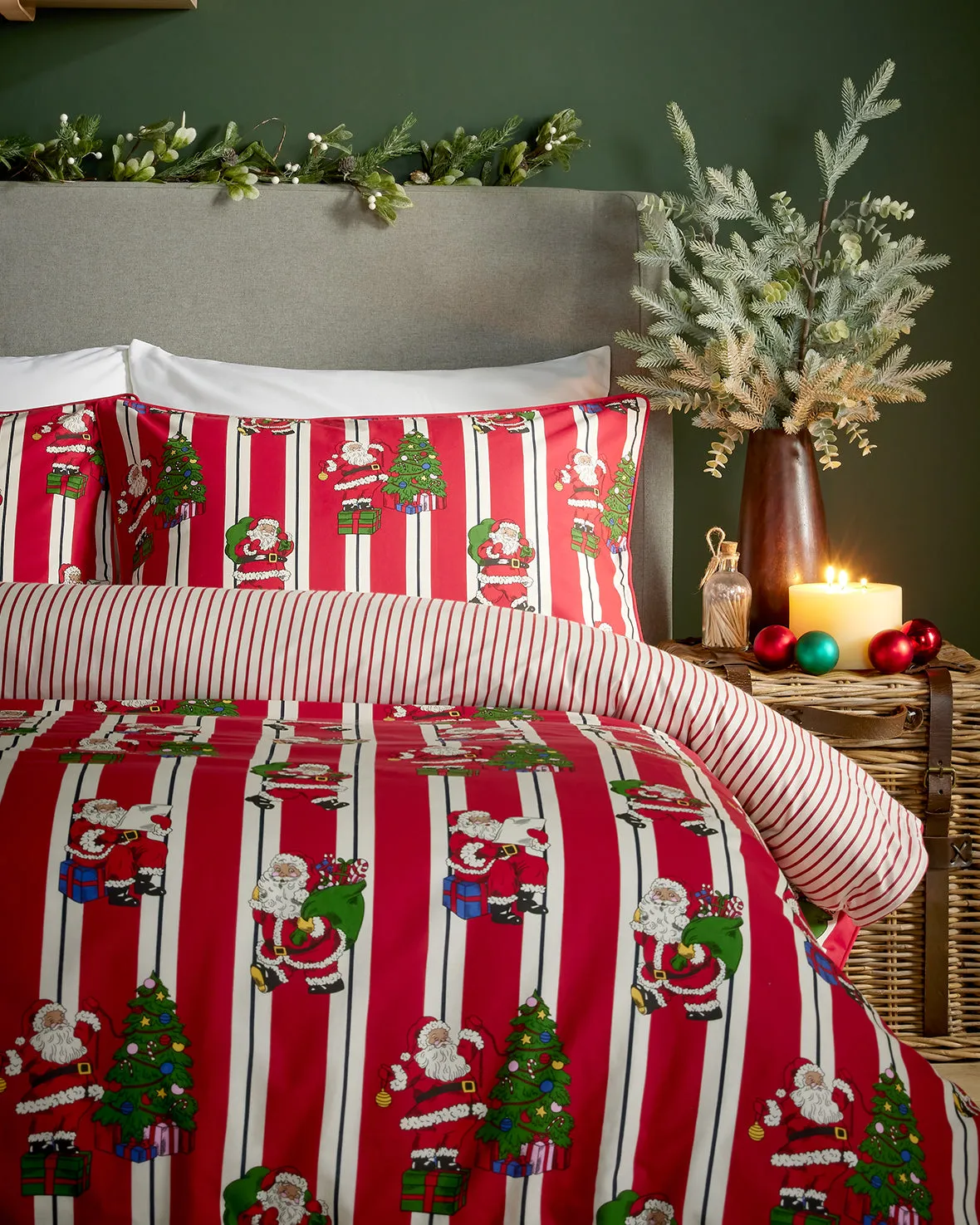 Cotton Christmas Santa Stripe Print Bedding Set