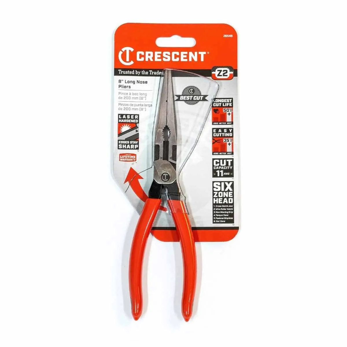 Crescent Z6548 8" Z2 Dipped Handle Long Nose Pliers