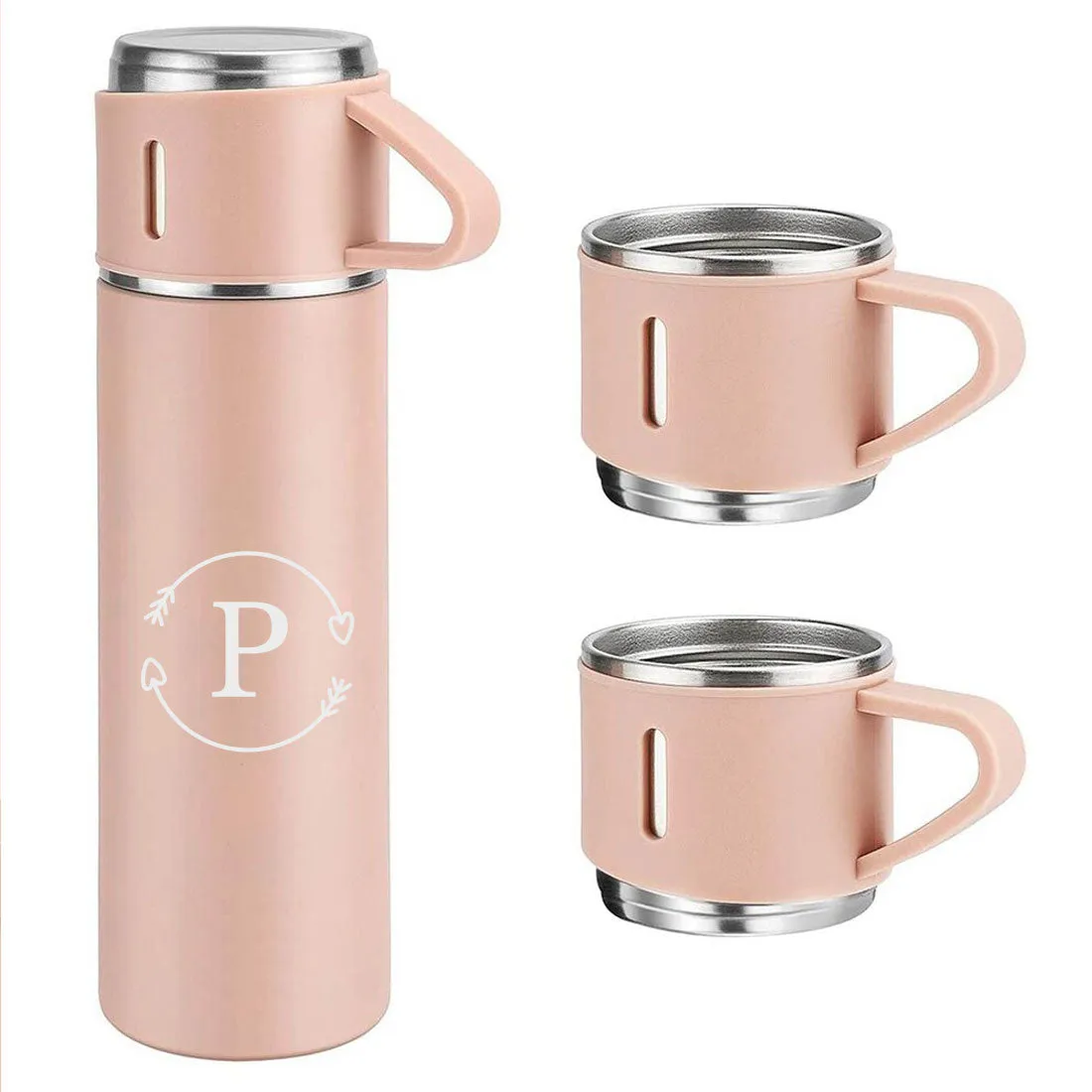 Custom Thermos Bottle With 2 Cup Set Travel Coffee Tea Mug Flask Gift Box