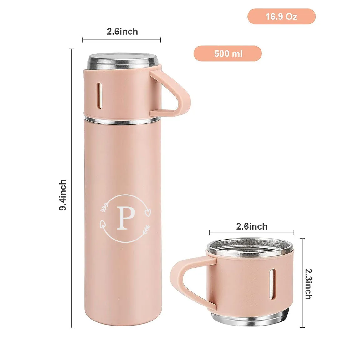 Custom Thermos Bottle With 2 Cup Set Travel Coffee Tea Mug Flask Gift Box