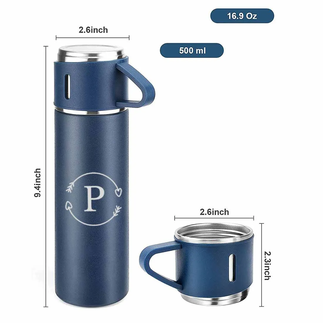 Custom Thermos Bottle With 2 Cup Set Travel Coffee Tea Mug Flask Gift Box