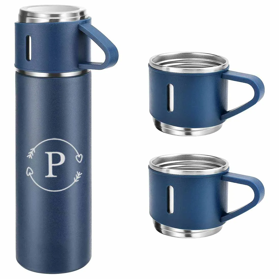 Custom Thermos Bottle With 2 Cup Set Travel Coffee Tea Mug Flask Gift Box