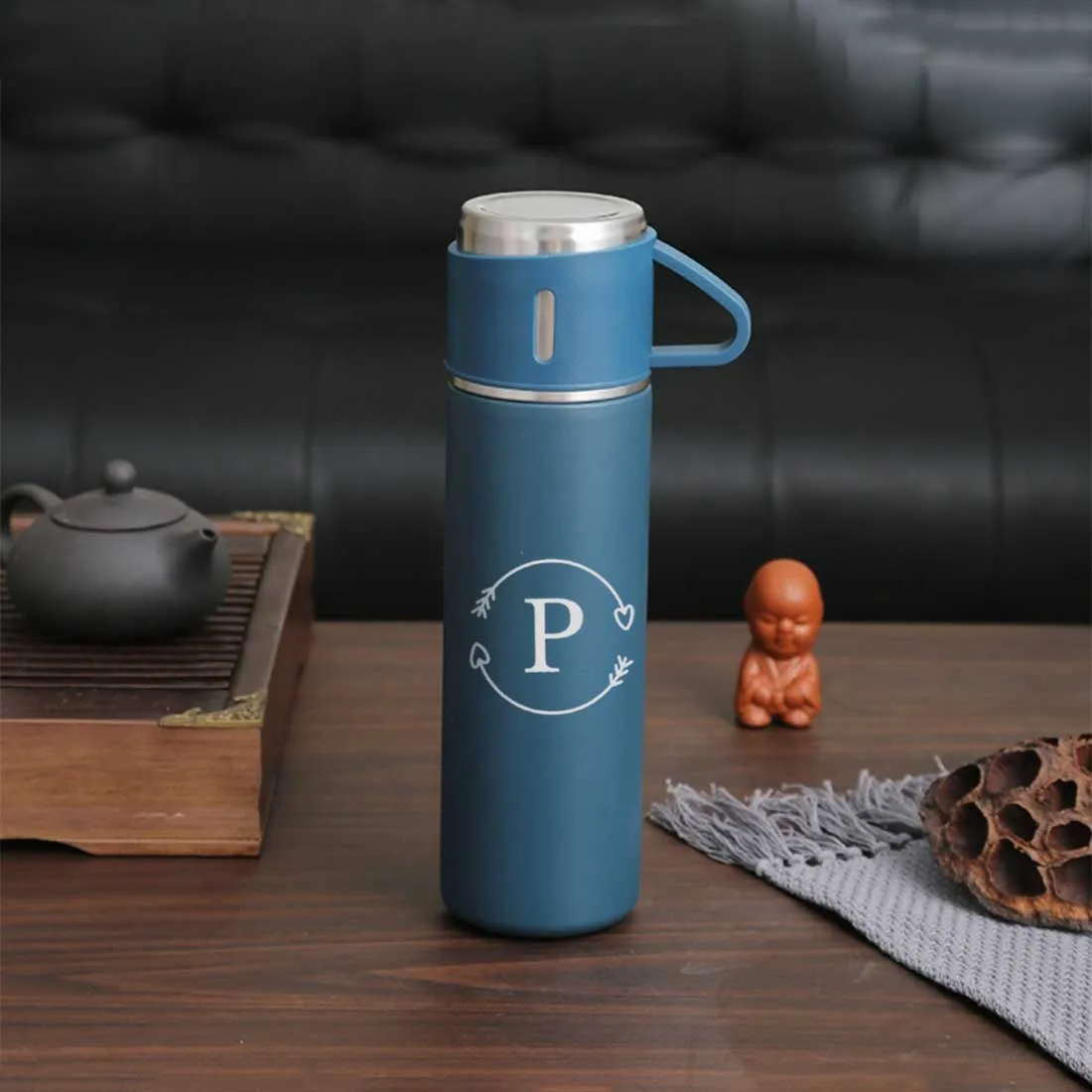 Custom Thermos Bottle With 2 Cup Set Travel Coffee Tea Mug Flask Gift Box