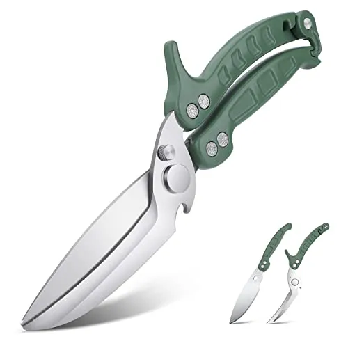 DRAGON RIOT Heavy Duty Poultry Shears - A Must Have Kitchen Shears for Chicken and Meat Cutting - Dishwasher Safe and Stainless Food Kitchen Scissors for Thanksgiving(Green)