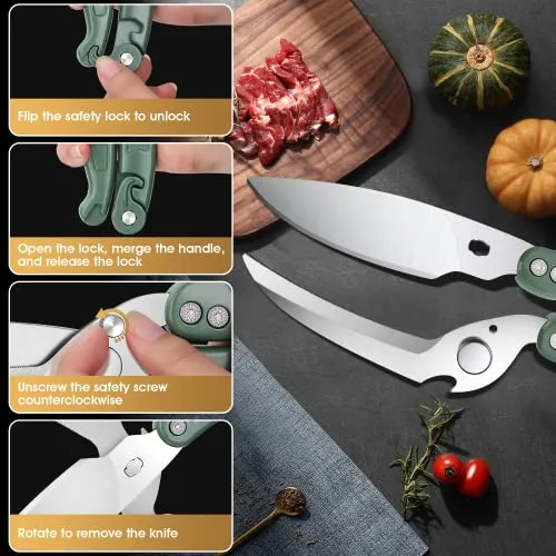 DRAGON RIOT Heavy Duty Poultry Shears - A Must Have Kitchen Shears for Chicken and Meat Cutting - Dishwasher Safe and Stainless Food Kitchen Scissors for Thanksgiving(Green)