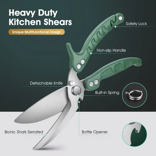 DRAGON RIOT Heavy Duty Poultry Shears - A Must Have Kitchen Shears for Chicken and Meat Cutting - Dishwasher Safe and Stainless Food Kitchen Scissors for Thanksgiving(Green)