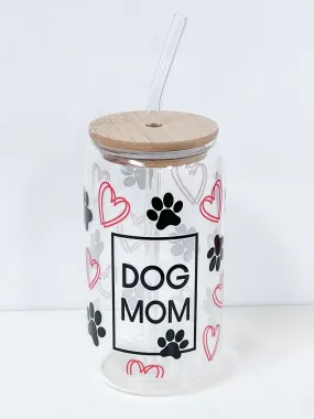 Drinking Glass 16 oz. - Dog Mom w/ Hearts