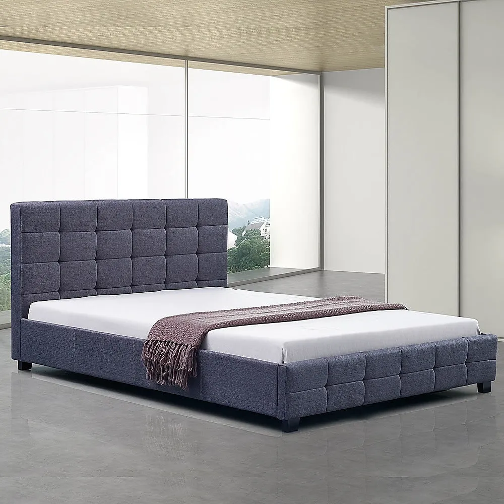 Durable Grey Queen Bed Frame with Tufted Headboard, Palermo