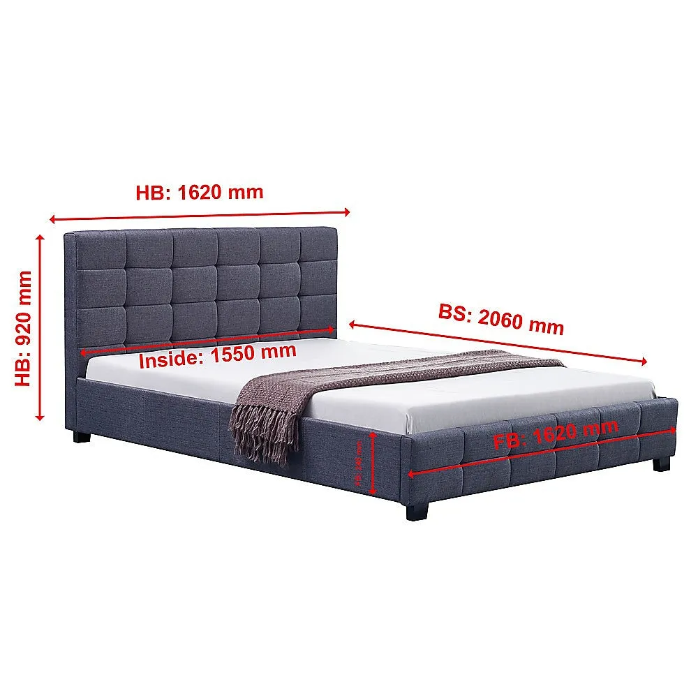 Durable Grey Queen Bed Frame with Tufted Headboard, Palermo