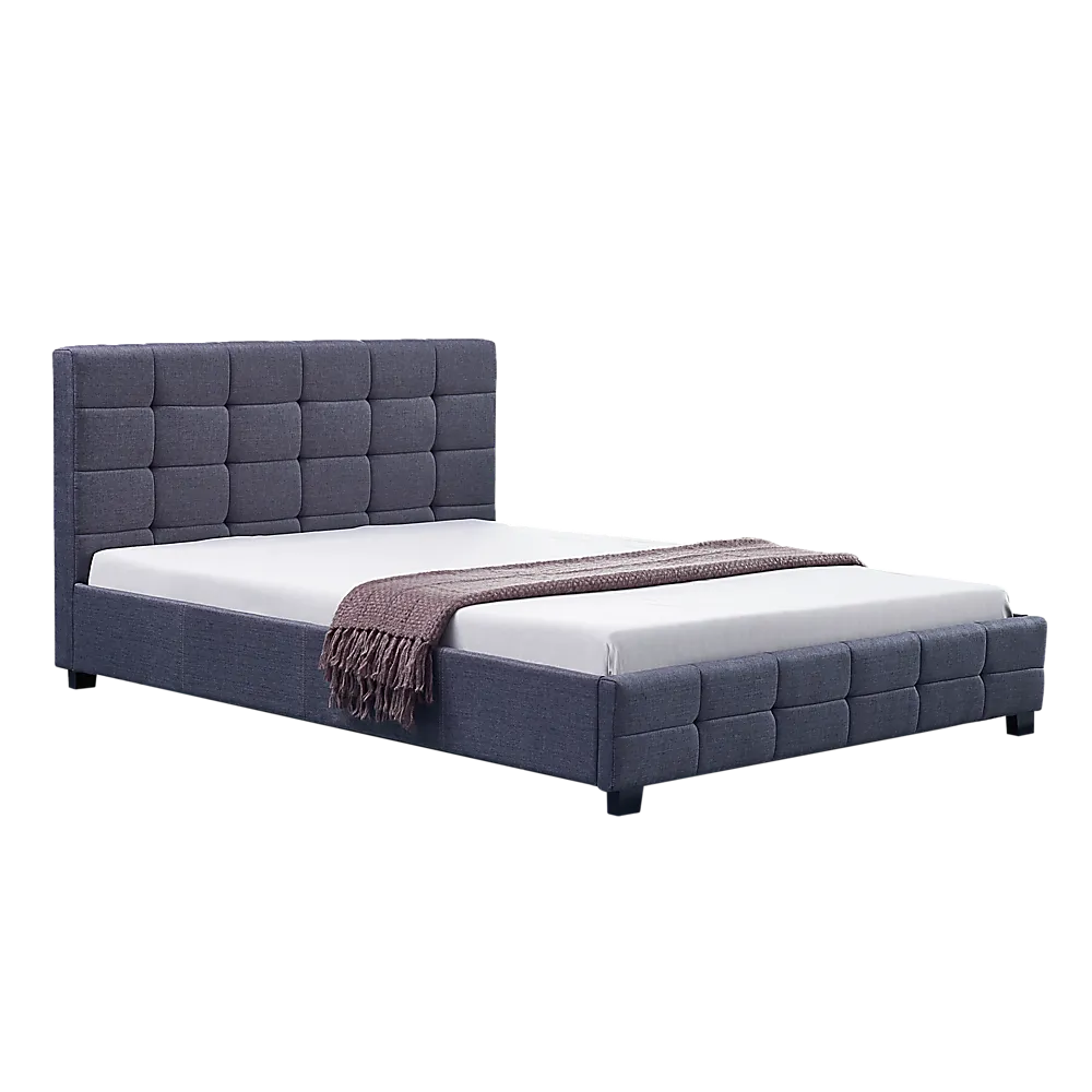 Durable Grey Queen Bed Frame with Tufted Headboard, Palermo