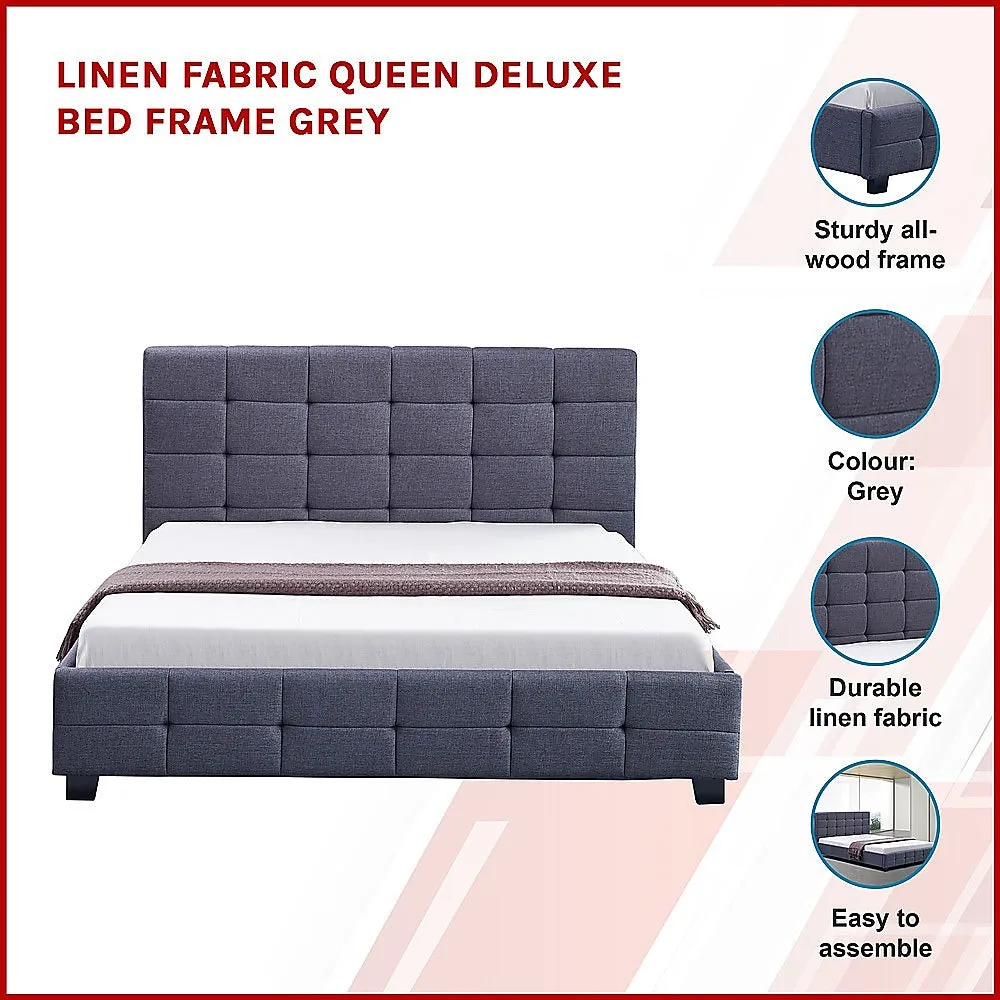 Durable Grey Queen Bed Frame with Tufted Headboard, Palermo