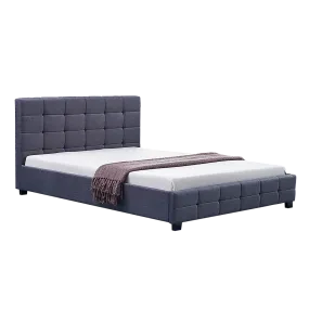 Durable Grey Queen Bed Frame with Tufted Headboard, Palermo