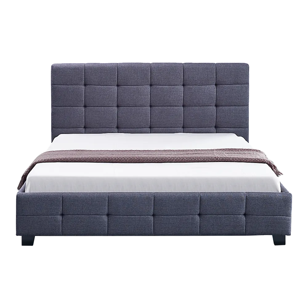 Durable Grey Queen Bed Frame with Tufted Headboard, Palermo