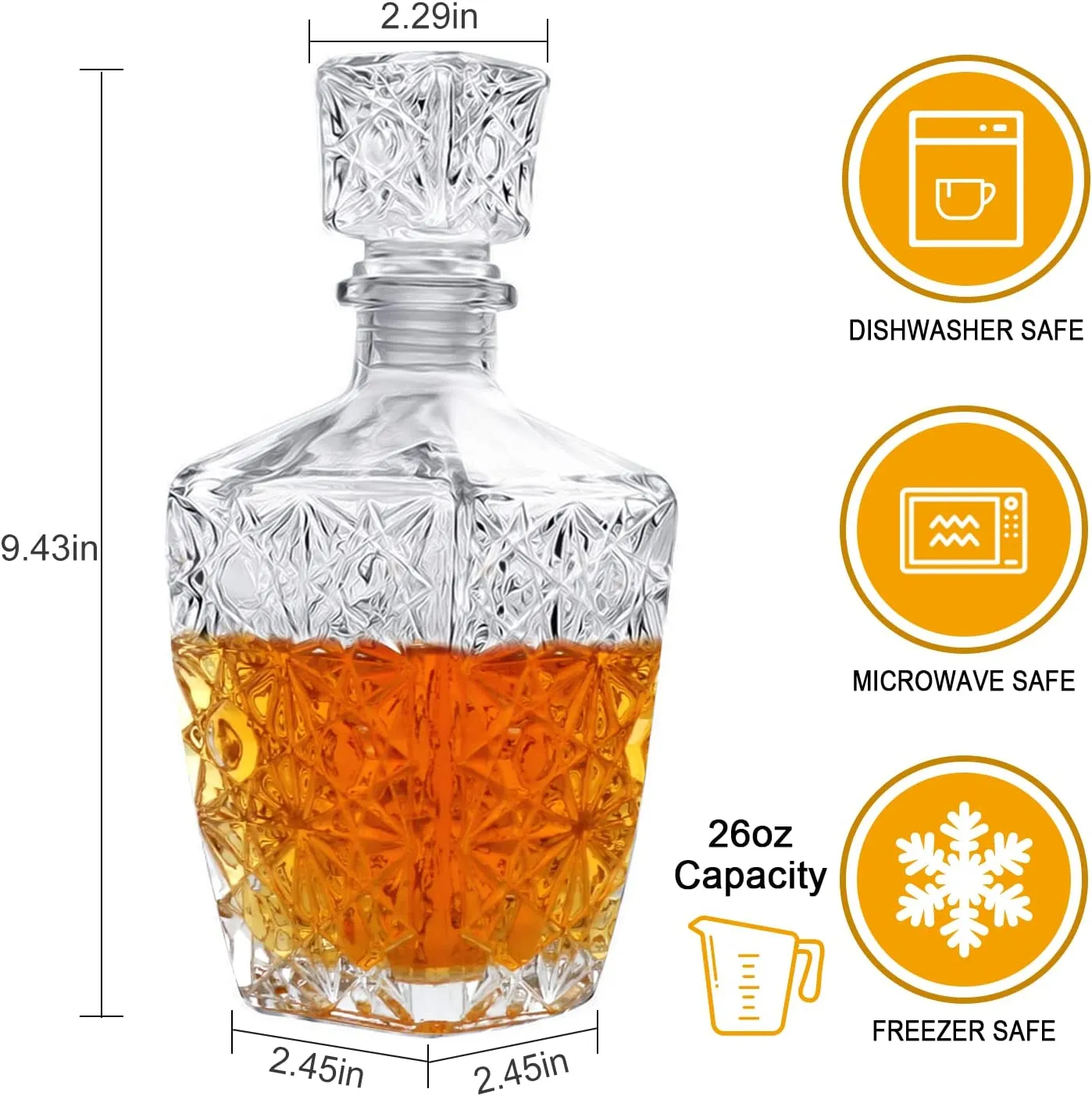 EK CHIC HOME Glasses Decanter, 26 oz Diamond Pattern