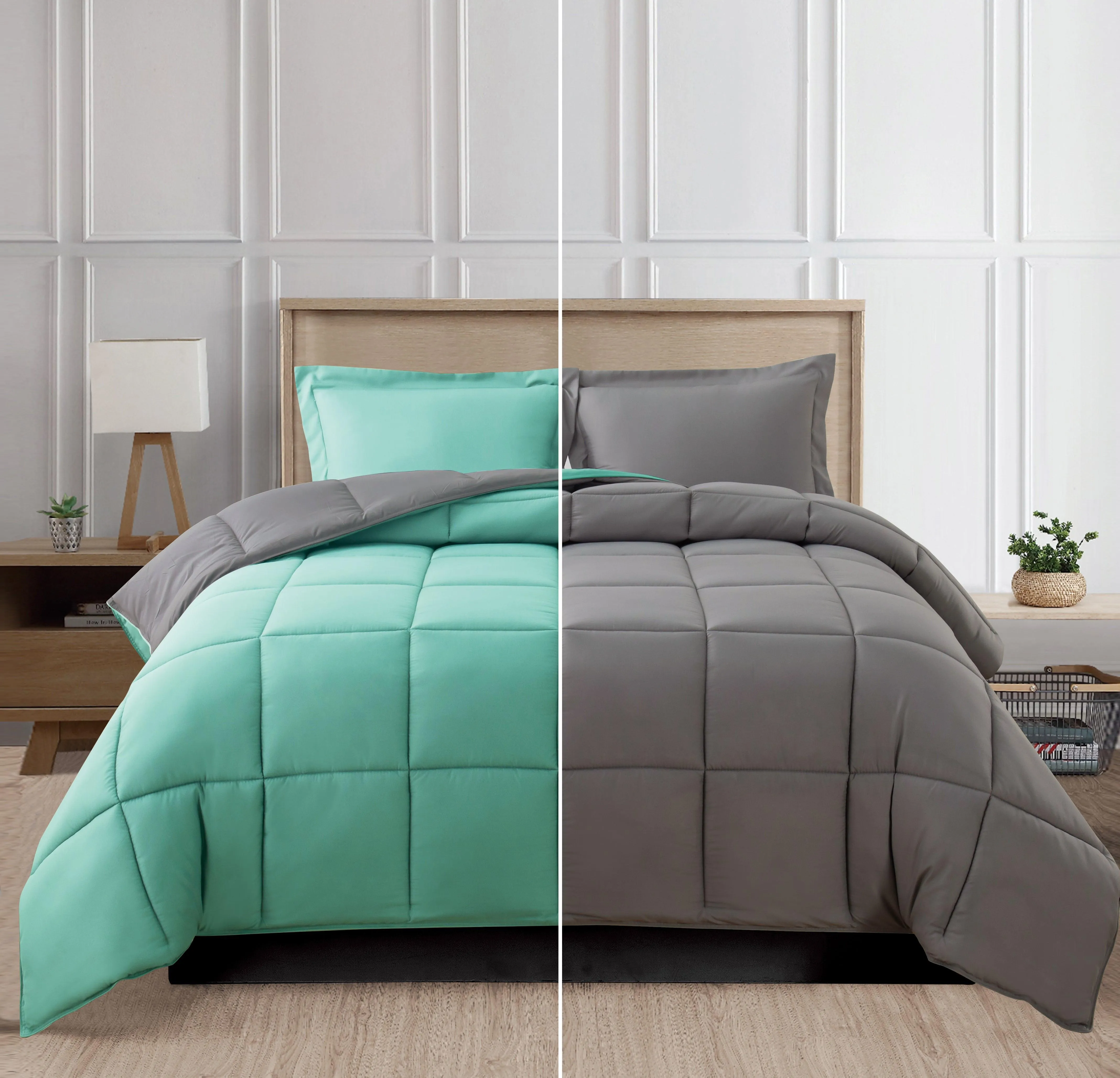 Elegant Comfort Reversible 3-Piece Box Stitched Comforter & Shams - Duvet Insert with 4 Corner Tabs