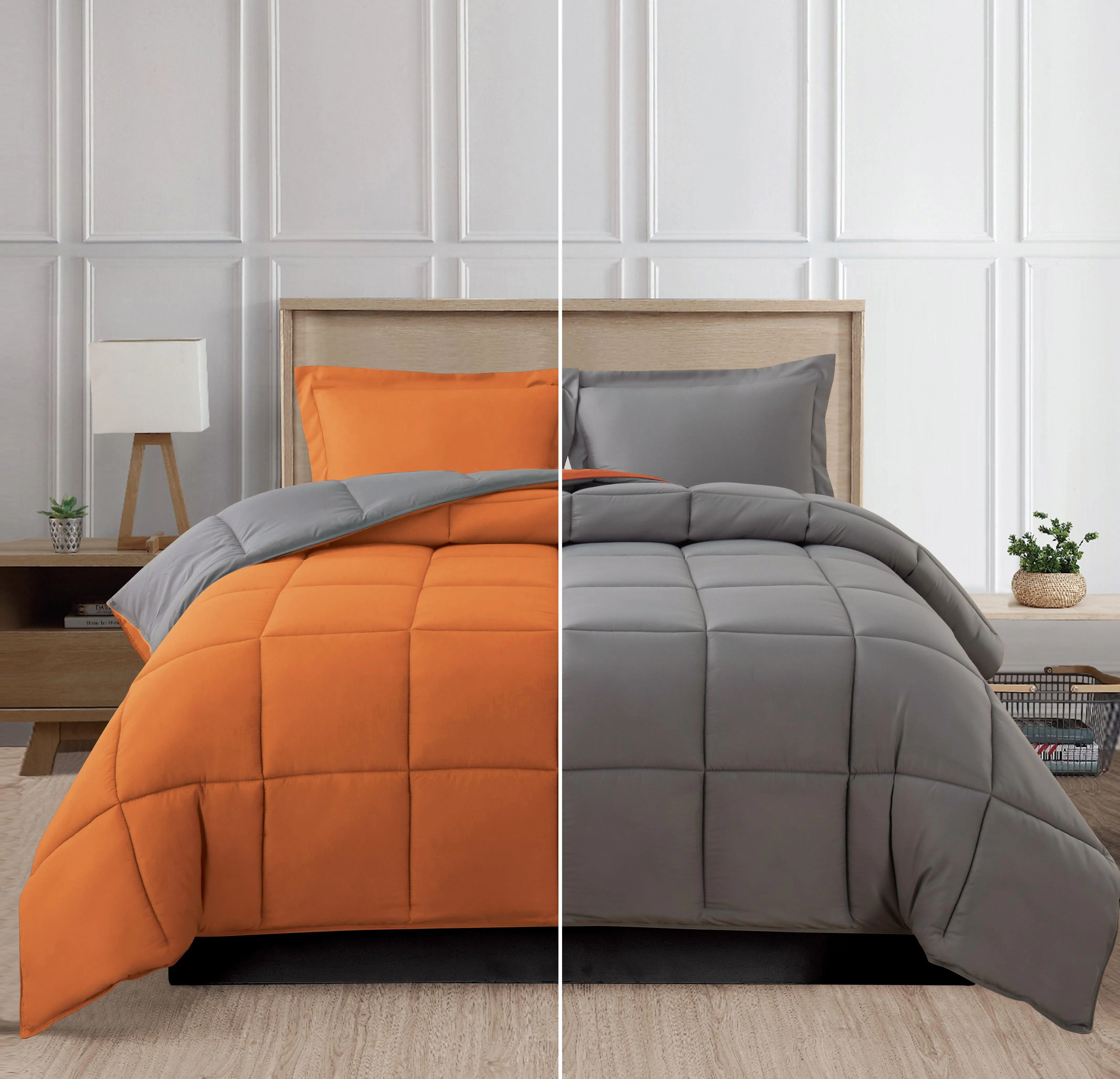 Elegant Comfort Reversible 3-Piece Box Stitched Comforter & Shams - Duvet Insert with 4 Corner Tabs