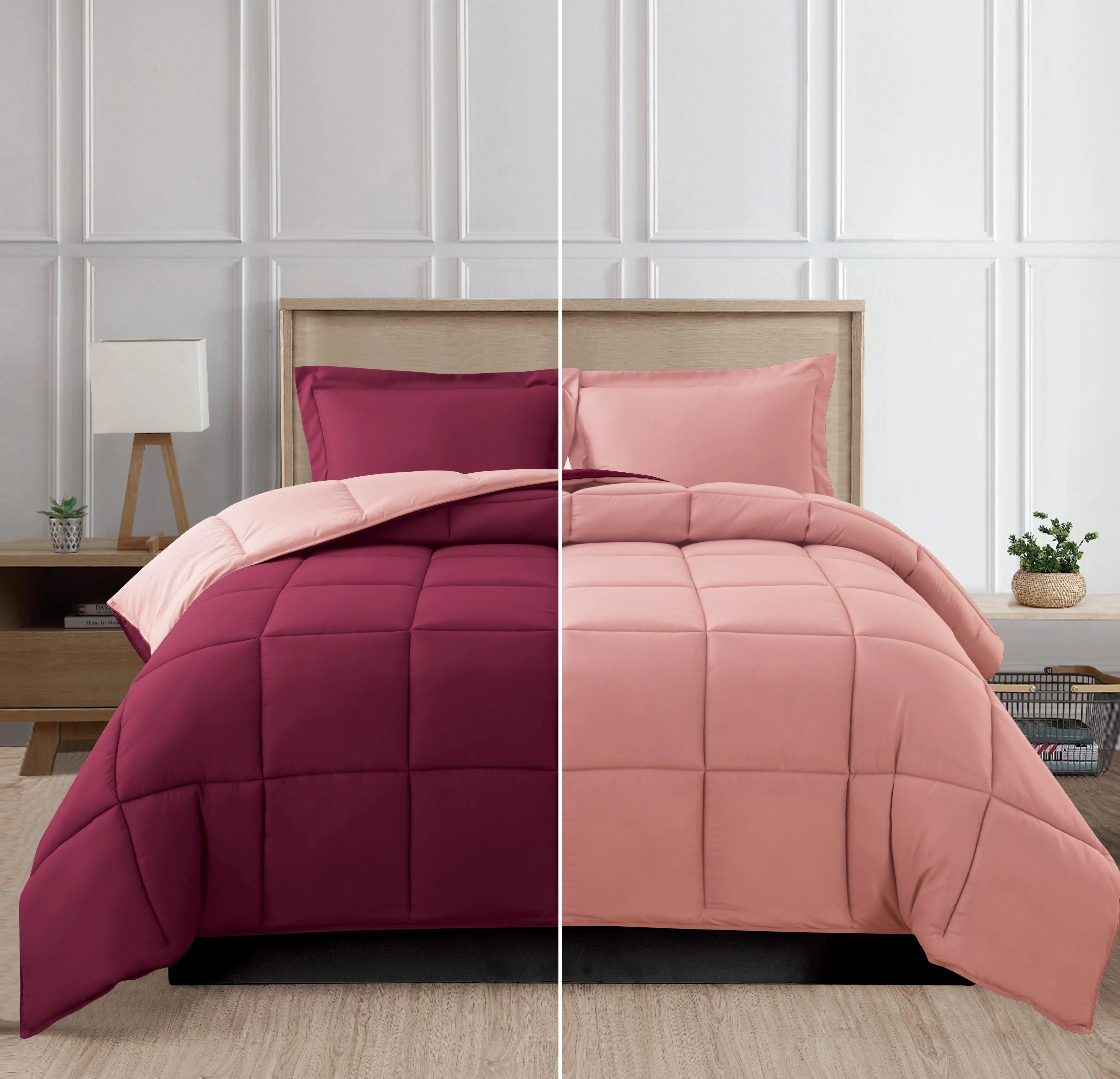 Elegant Comfort Reversible 3-Piece Box Stitched Comforter & Shams - Duvet Insert with 4 Corner Tabs