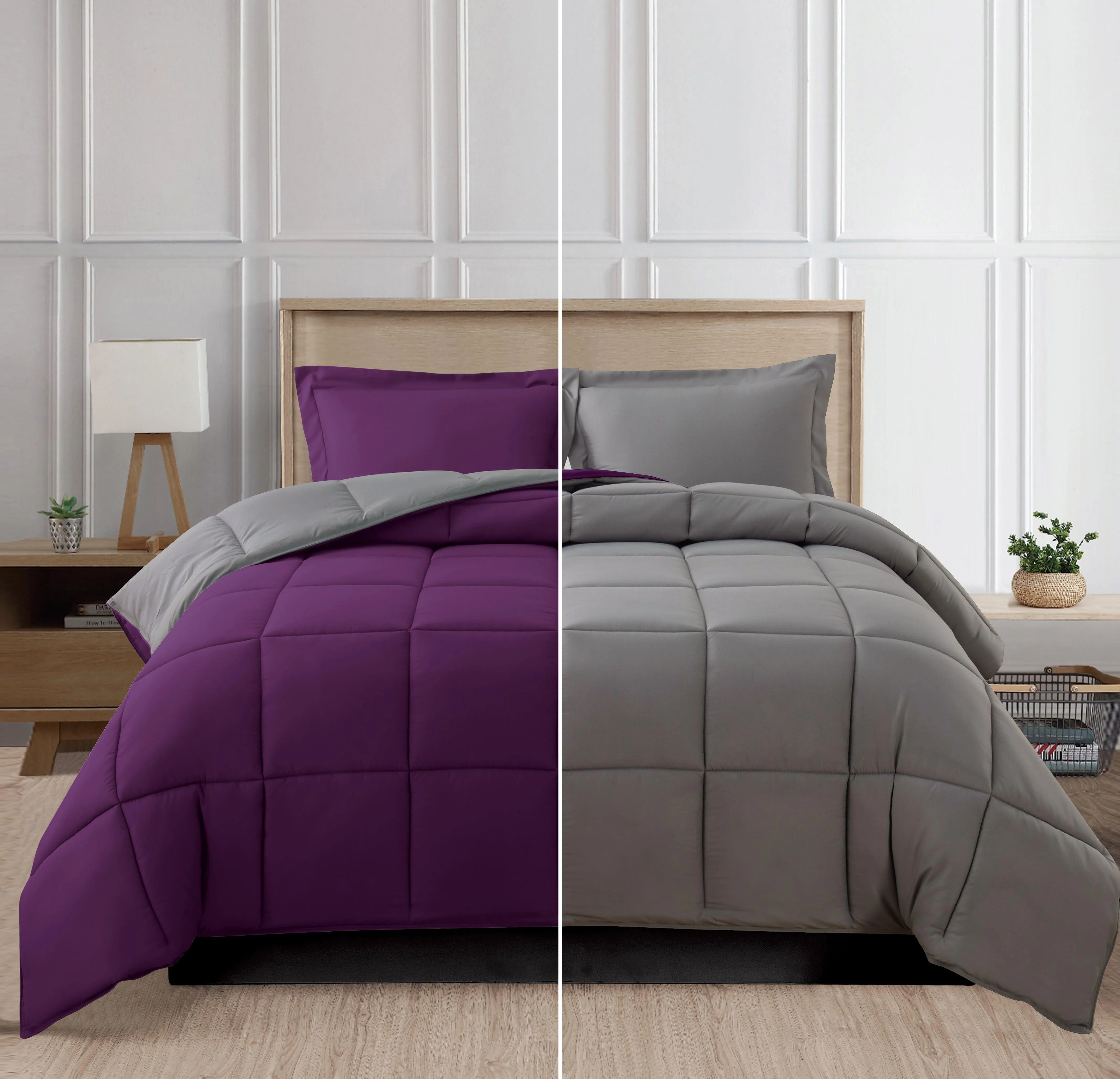 Elegant Comfort Reversible 3-Piece Box Stitched Comforter & Shams - Duvet Insert with 4 Corner Tabs