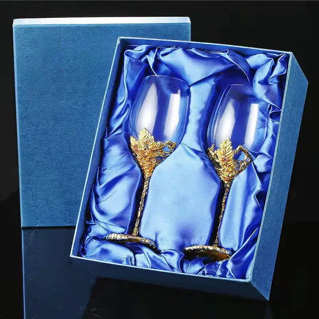 Elegant Custom Made Enamel Led Free Crystal Goblets Wine Glasses Comes With Beutiful Gift Box