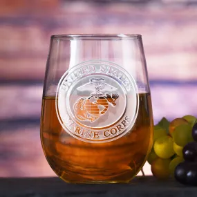 Engraved Marines Stemless Wine Glasses