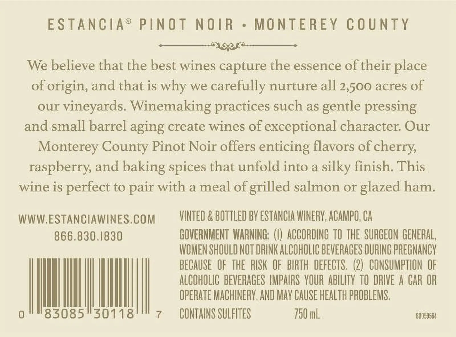 Estancia Pinot Noir Red Wine, California, 750mL Glass Bottle