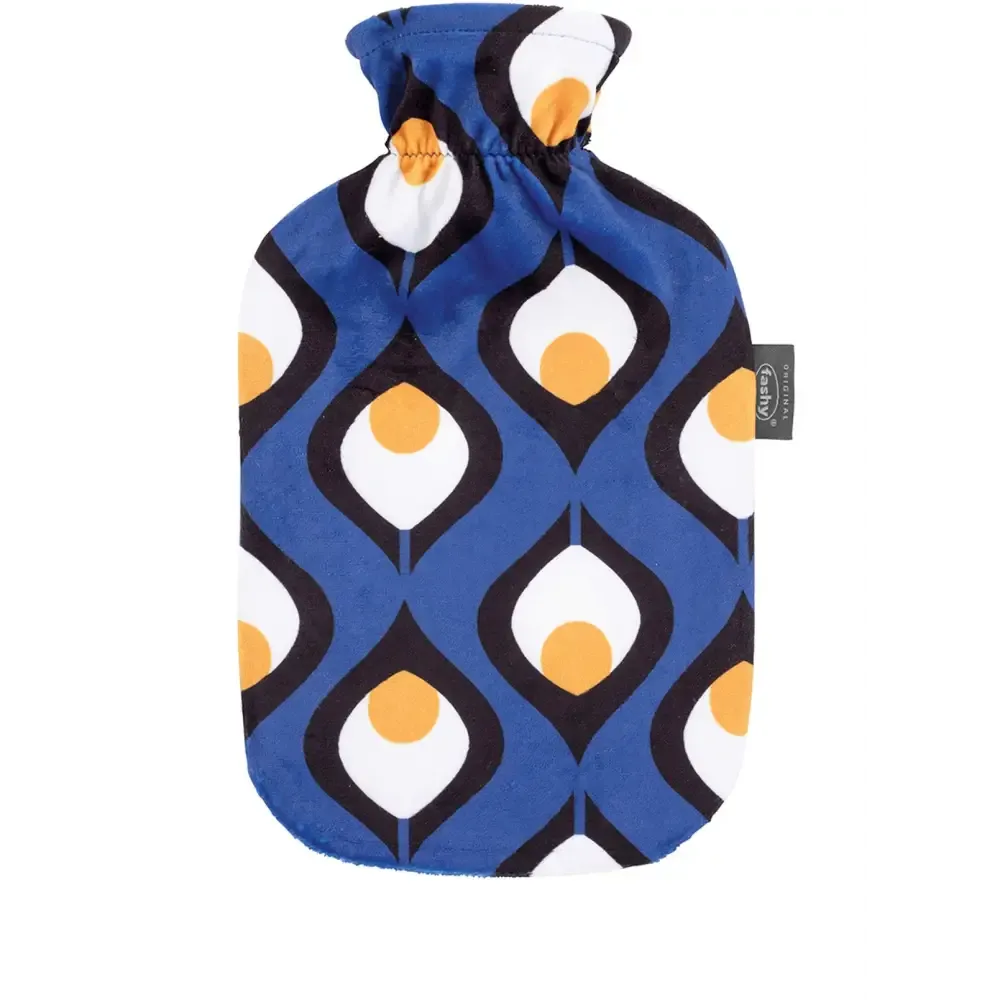 Fashy Hot Water Bottle With Removeable Cover Blue Retro Style