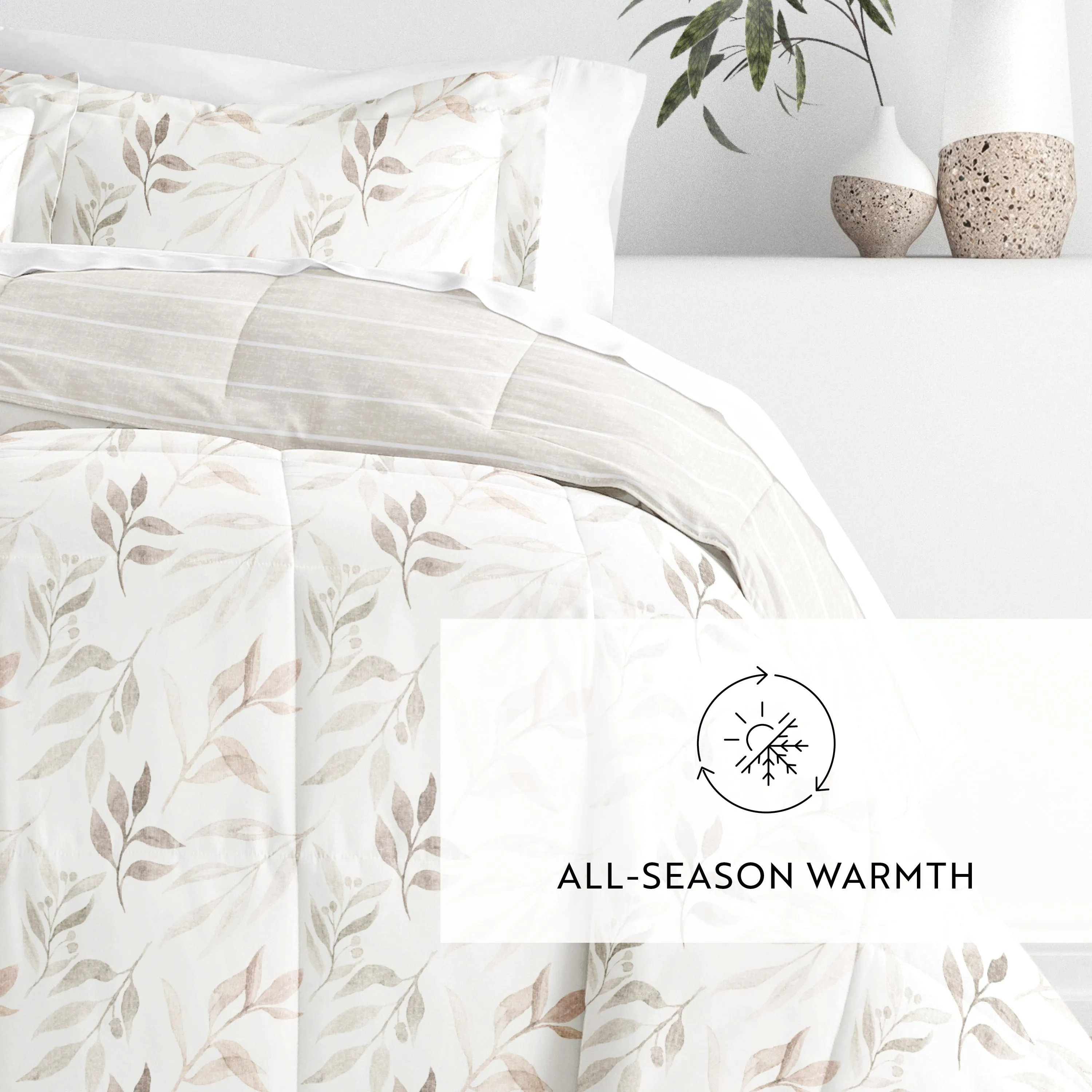 Foliage Stripe Reversible Down-Alternative Comforter Set