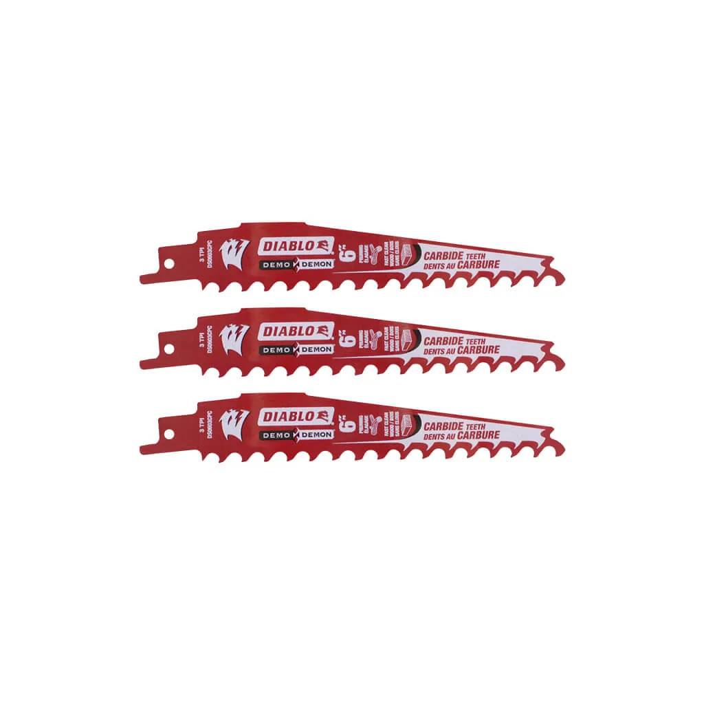 Freud Diablo DS0603CP3 Demo Demon 6 in. 3-TPI Carbide-Tipped Pruning and Clean Wood Cutting Reciprocating Saw Blade (3-Pack)