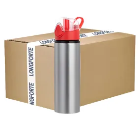 FULL CARTON - 60 x Water Bottles - RED - Coloured Flip Lid - 750ml - Silver