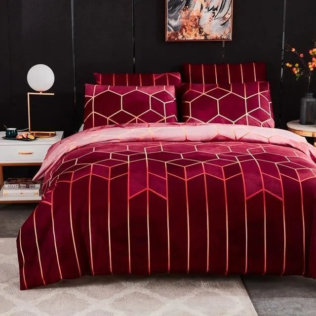 Geometric Plaid Gilt Duvet Cover Set Nordic King Size Bedding Sets Double Queen Quilt Covers Pillowcase (No Bed Sheet)