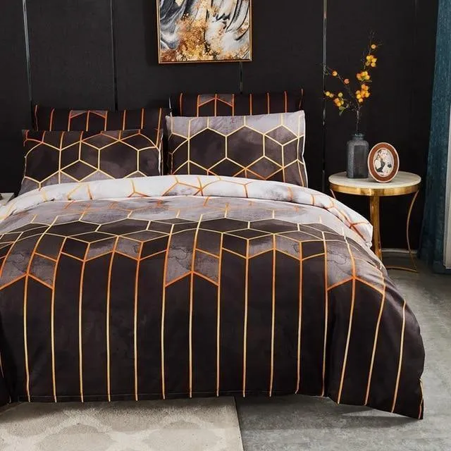 Geometric Plaid Gilt Duvet Cover Set Nordic King Size Bedding Sets Double Queen Quilt Covers Pillowcase (No Bed Sheet)