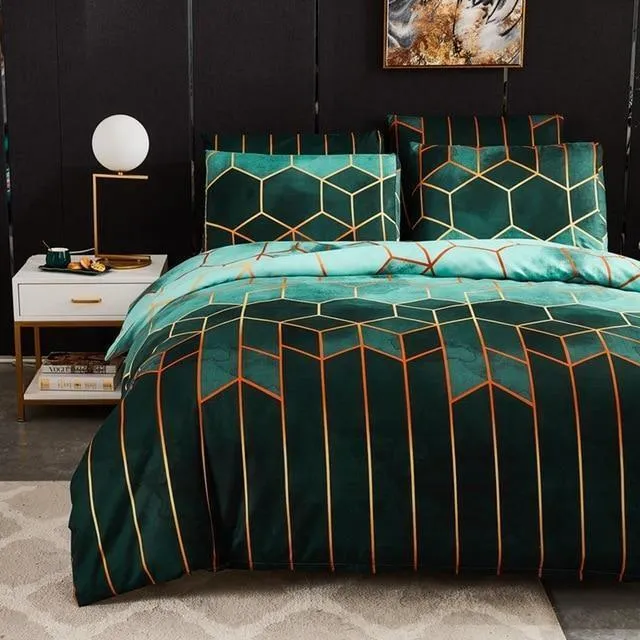 Geometric Plaid Gilt Duvet Cover Set Nordic King Size Bedding Sets Double Queen Quilt Covers Pillowcase (No Bed Sheet)