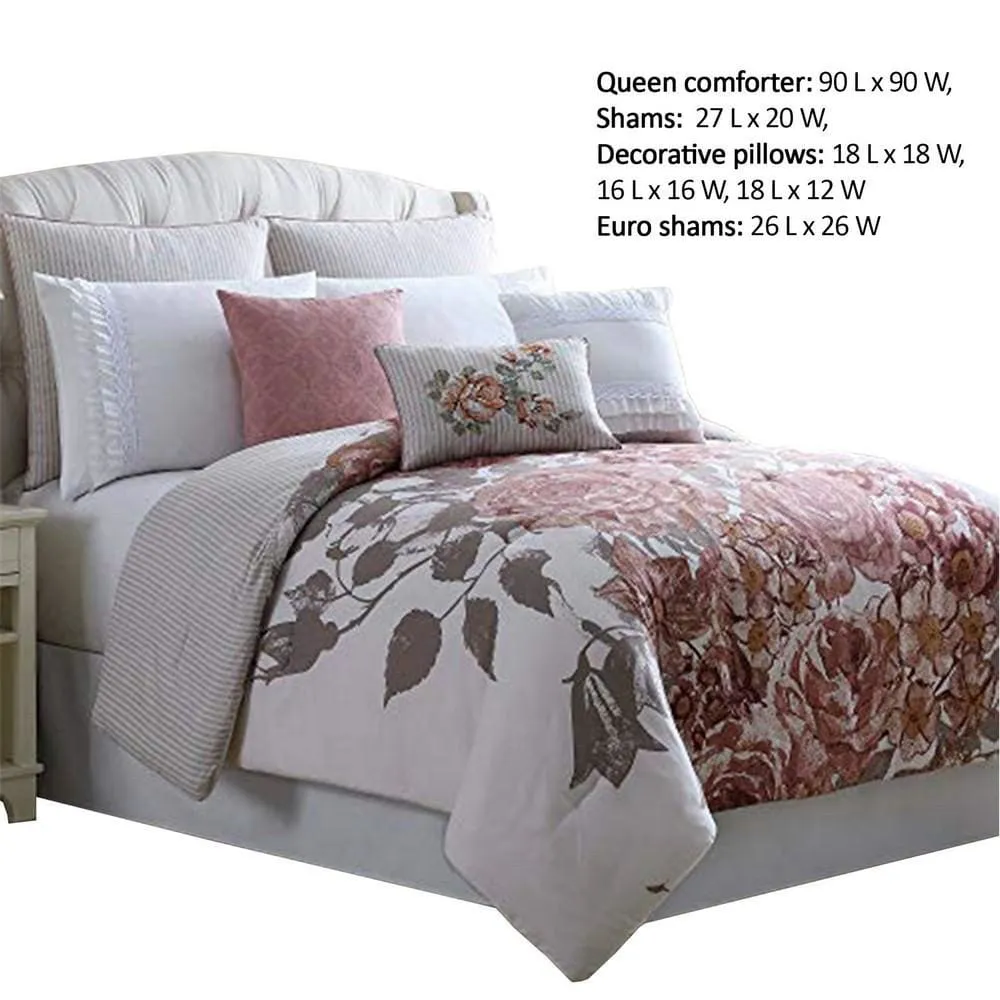 Ghent 8 Piece Queen Comforter Set with Floral Panel Print , Multicolor By Casagear  Home