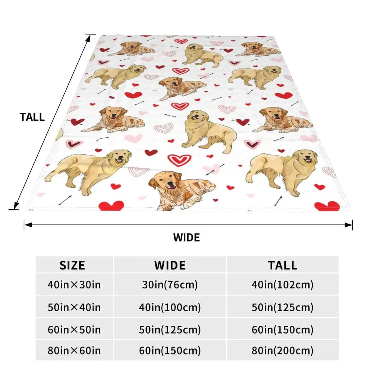 Golden Retriever Dog Love Doodles Hearts Flannel Blanket