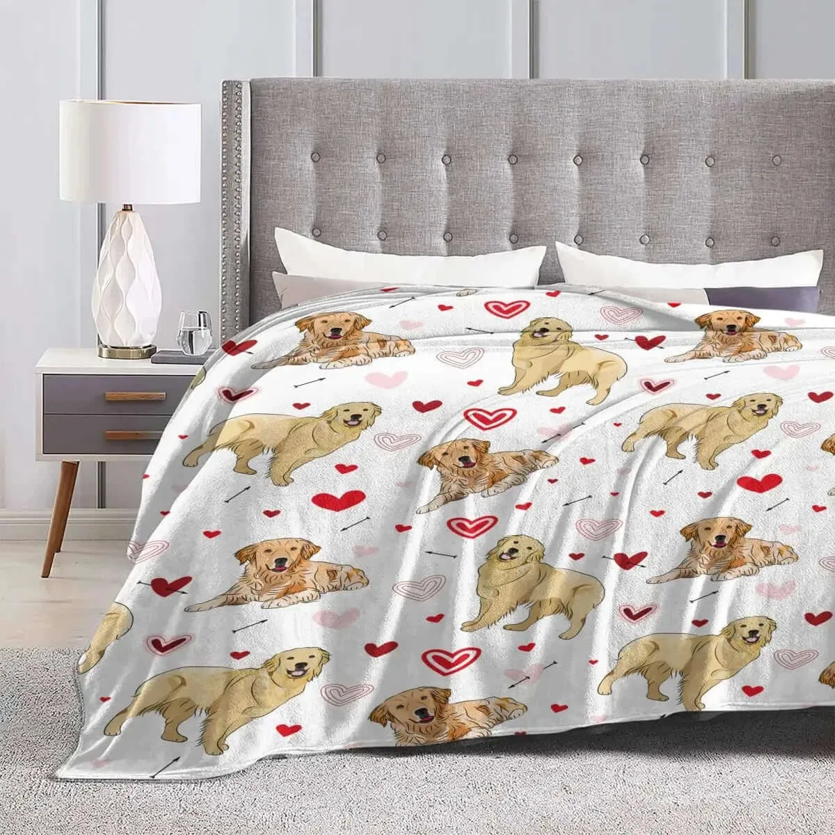 Golden Retriever Dog Love Doodles Hearts Flannel Blanket