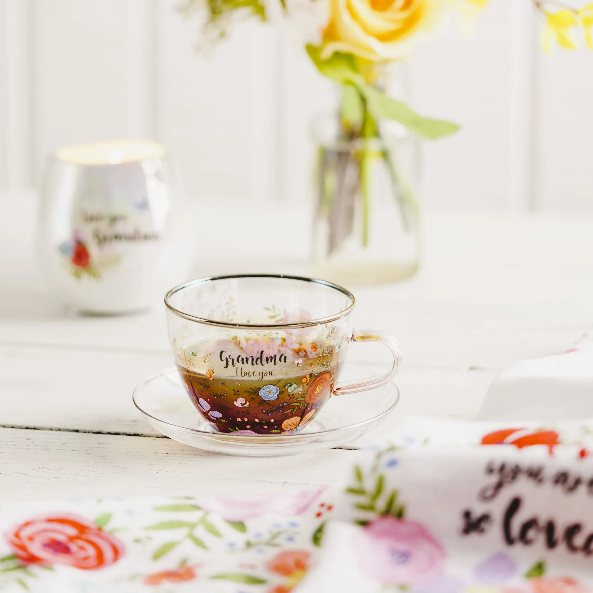 Grandma 7 oz Glass Teacup and Saucer