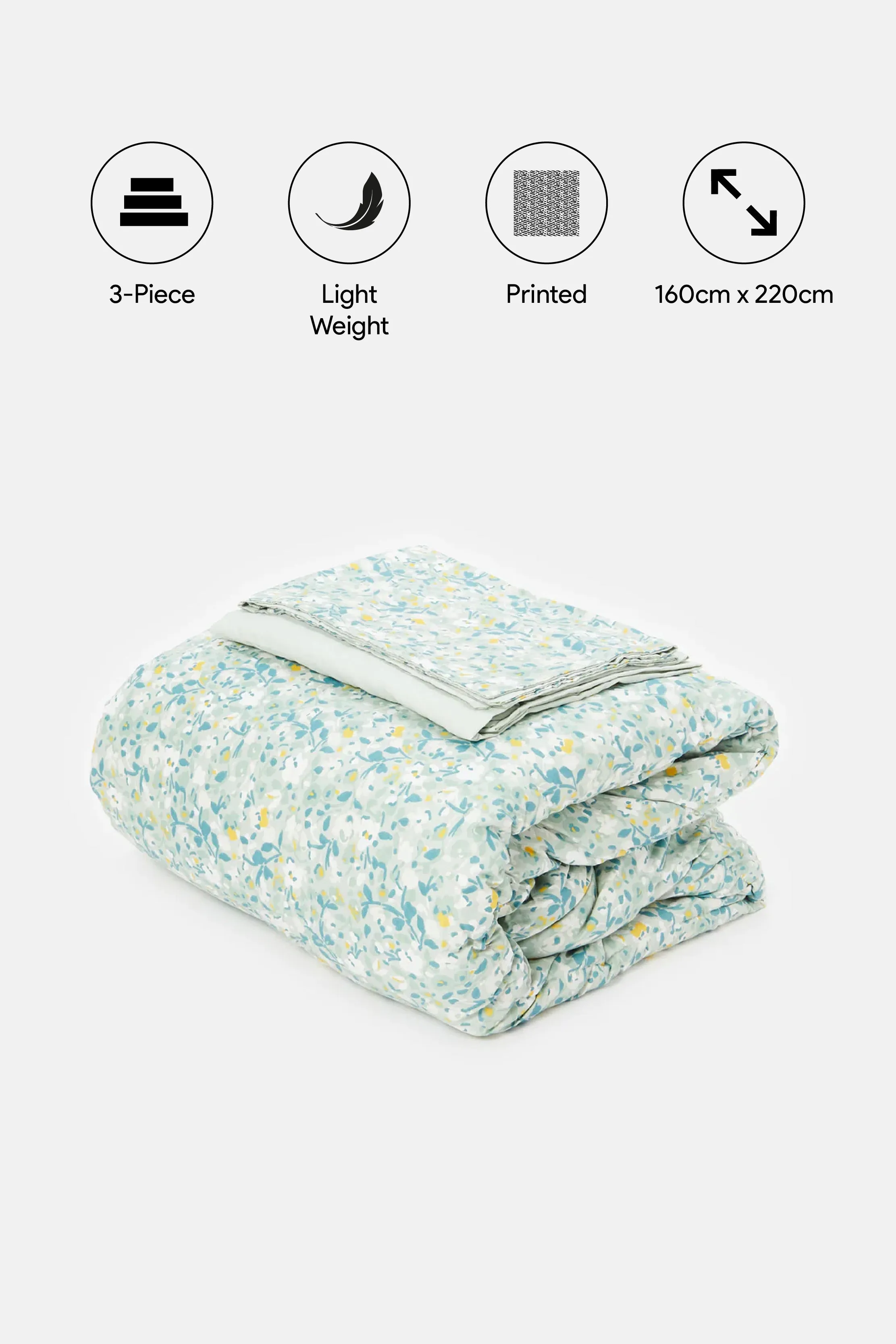 Green Floral Printed Comforter Set (Single Size)