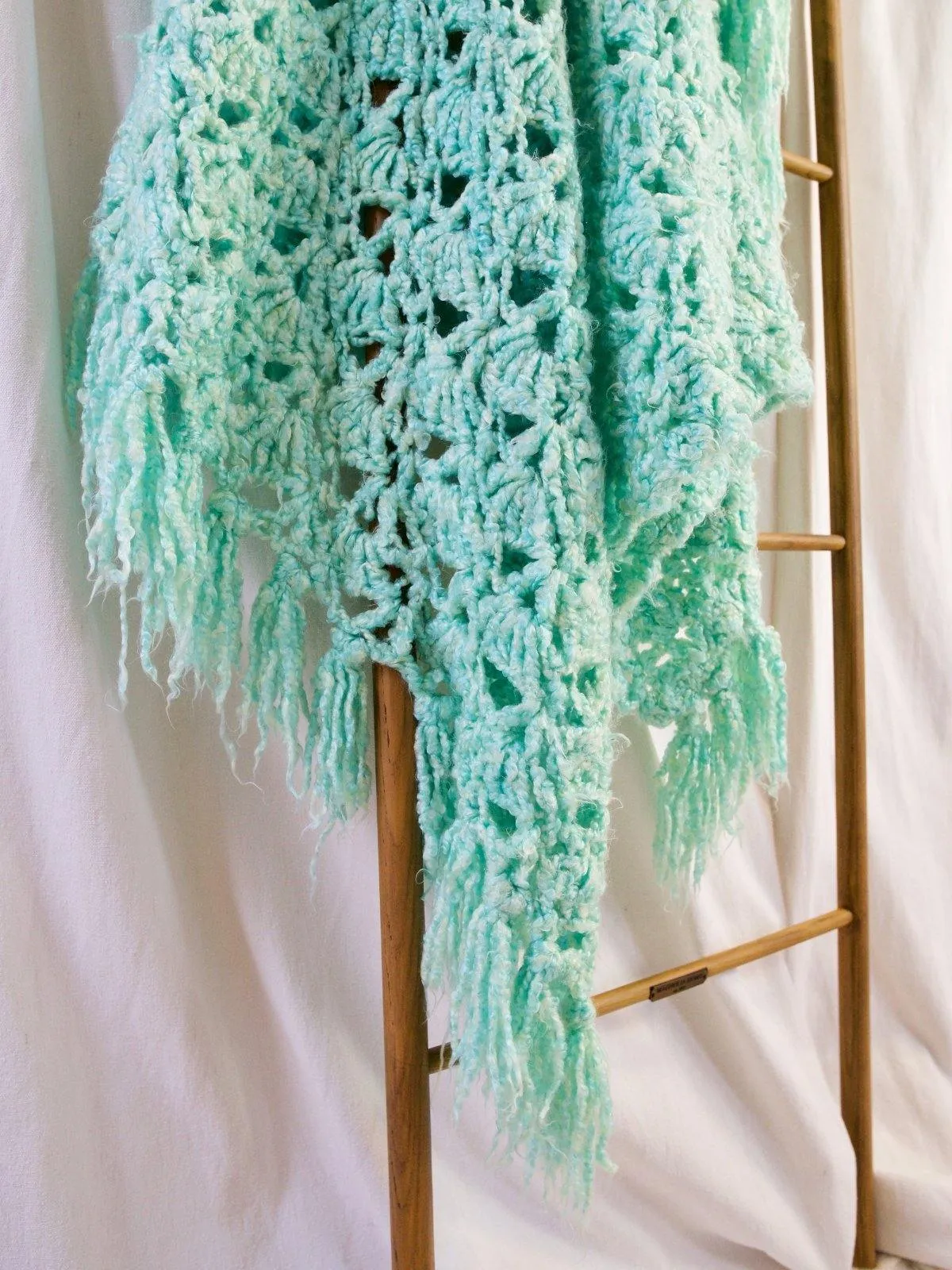 Handknit Mint Fringe Throw Blanket